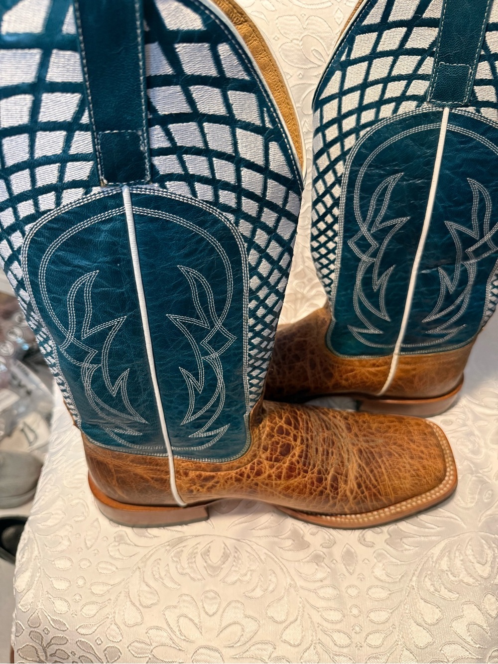 HP Teal Blue and Brown Western Cowboy Boots